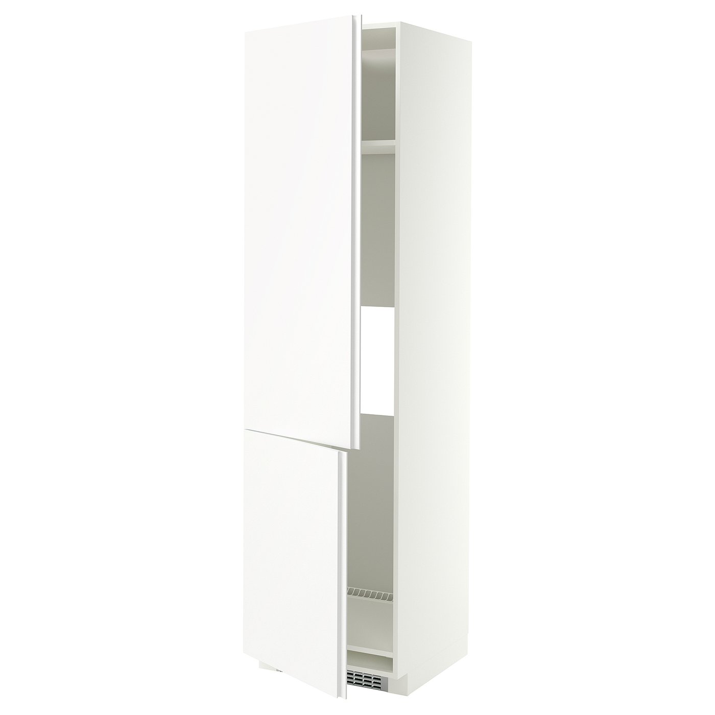 METOD high cab f fridge/freezer w 2 doors, white/VOXTORP matt white vertical handle, 60x60x220 cm