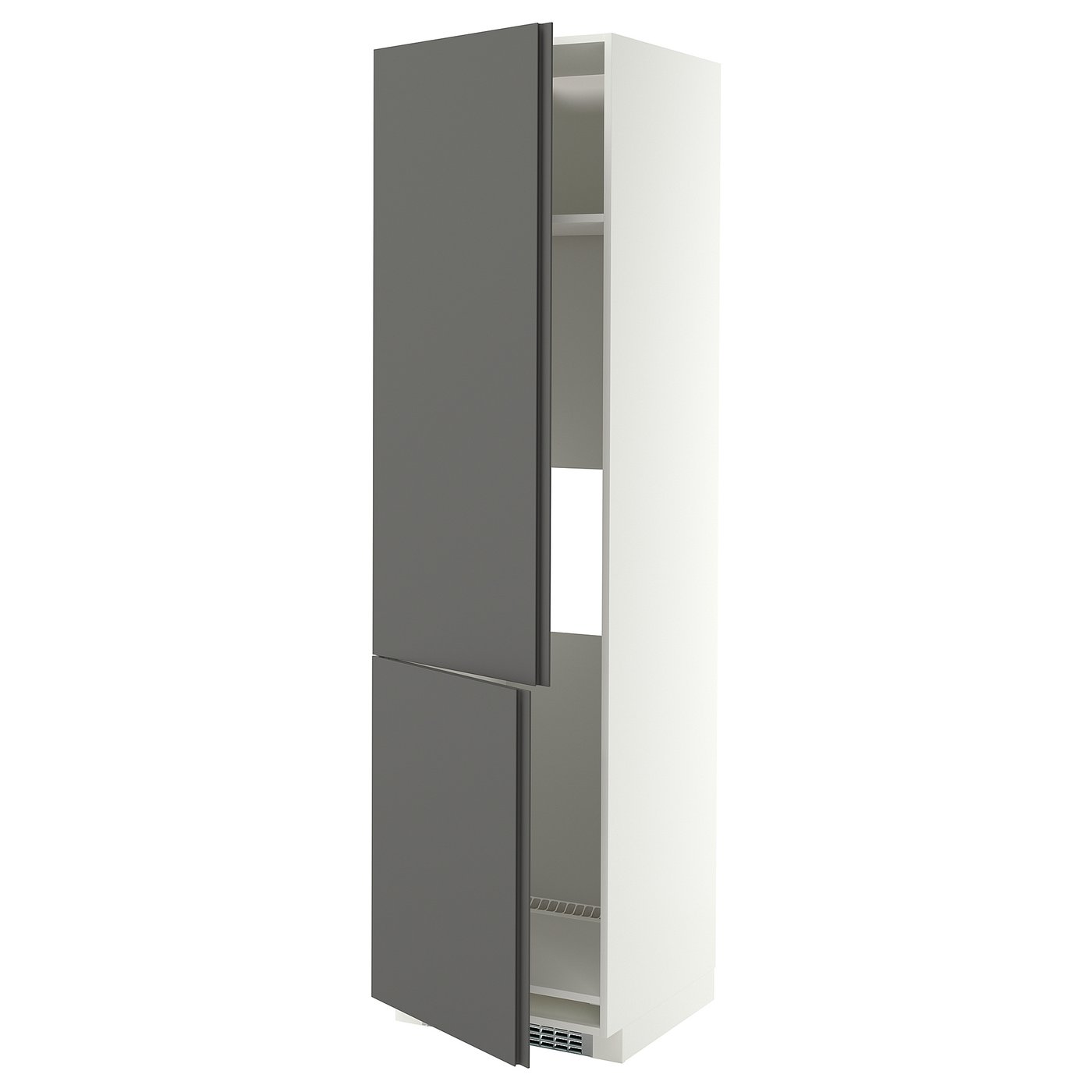 METOD high cab f fridge/freezer w 2 doors, white/VOXTORP dark grey vertical handle, 60x60x220 cm
