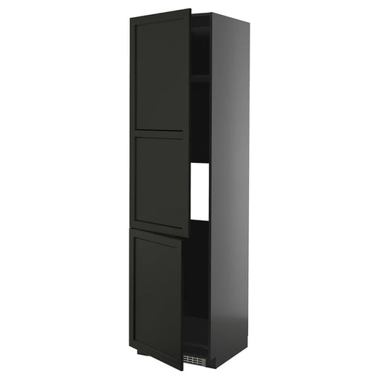 METOD - METOD High cab f fridge/freezer w 2 doors, black-grey/Lerhyttan black stained, 60x60x220 cm