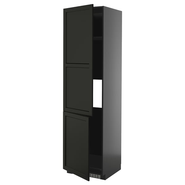 METOD high cab f fridge/freezer w 2 doors, black-grey/Lerhyttan black stained, 60x60x220 cm