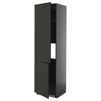 METOD high cab f fridge/freezer w 2 doors, black-grey/Nickebo matt anthracite, 60x60x220 cm