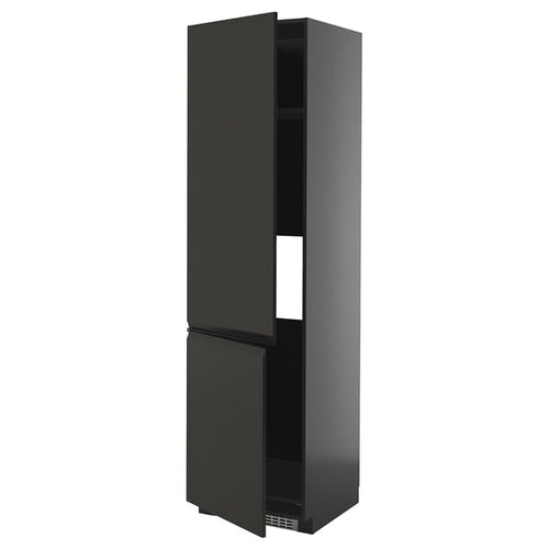 METOD Tall cabinet fridge/freezer 2ante, black-grey/Upplöv anthracite matt, 60x60x220 cm