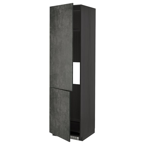 METOD High cabinet fridge/freezer 2ante - black/Kalhyttan cement effect dark grey 60x60x220 cm ,
