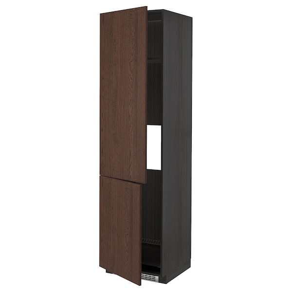 METOD - High cab f fridge/freezer w 2 doors, black/Sinarp brown, 60x60x220 cm