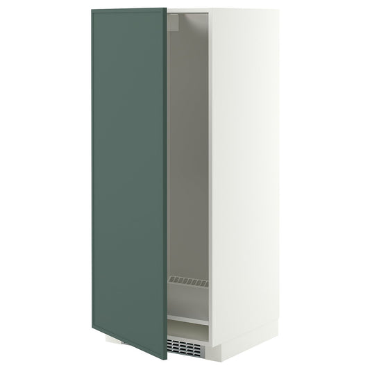METOD high cabinet for fridge/freezer, white/Aspudden dark grey-green, 60x60x140 cm