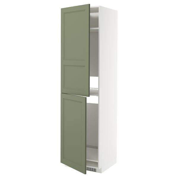 METOD - METOD High cabinet for fridge/freezer, white/Axstad grey-green, 60x60x220 cm