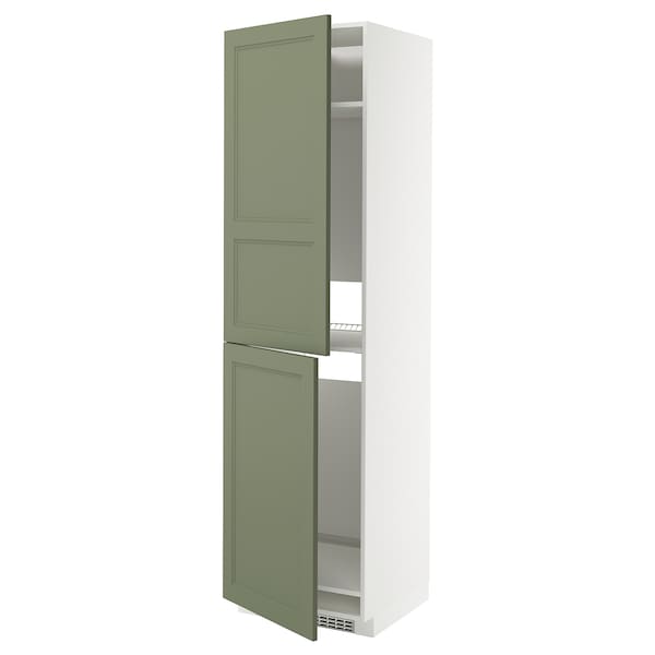METOD - METOD High cabinet for fridge/freezer, white/Axstad grey-green, 60x60x220 cm