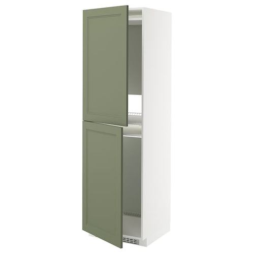 METOD - METOD High cabinet for fridge/freezer, white/Axstad grey-green, 60x60x200 cm