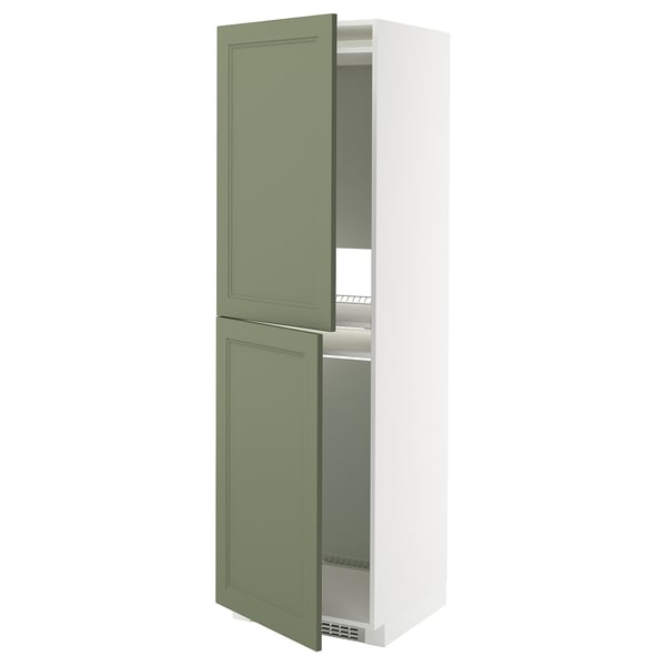 METOD - METOD High cabinet for fridge/freezer, white/Axstad grey-green, 60x60x200 cm