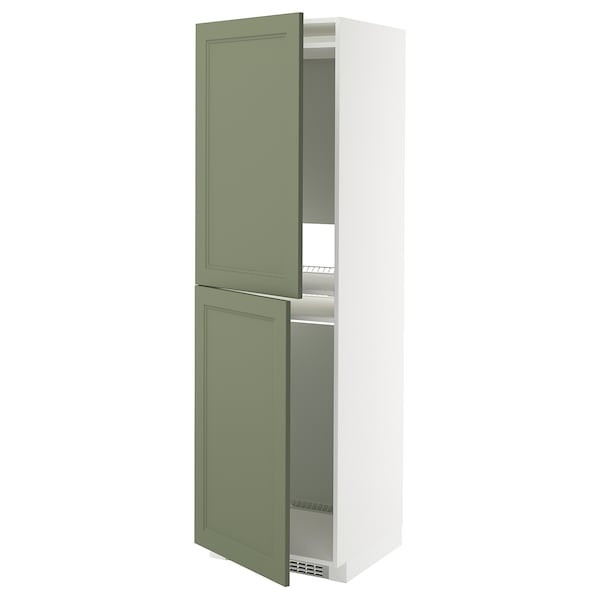 METOD - METOD High cabinet for fridge/freezer, white/Axstad grey-green, 60x60x200 cm