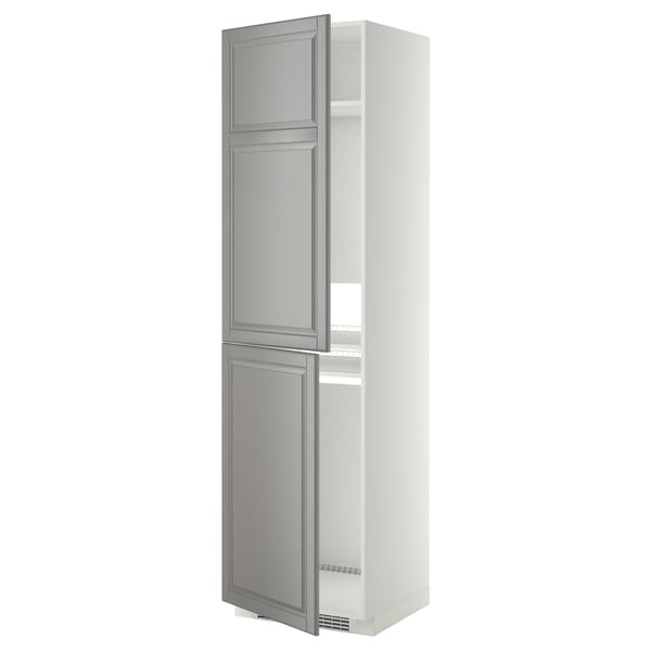 METOD - METOD High cabinet for fridge/freezer, white/Bodbyn grey, 60x60x220 cm