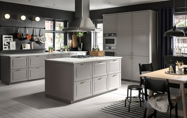 METOD high cabinet for fridge/freezer, white/Bodbyn grey, 60x60x140 cm