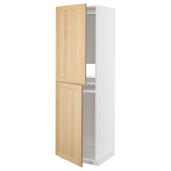 METOD - METOD High cabinet for fridge/freezer, white/Forsbacka oak, 60x60x200 cm