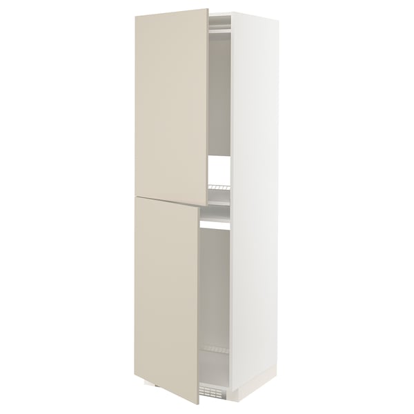 METOD high cabinet for fridge/freezer, white/Havstorp beige, 60x60x200 cm