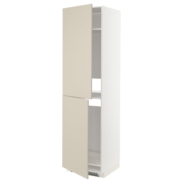 METOD - METOD High cabinet for fridge/freezer, white/Havstorp beige, 60x60x220 cm