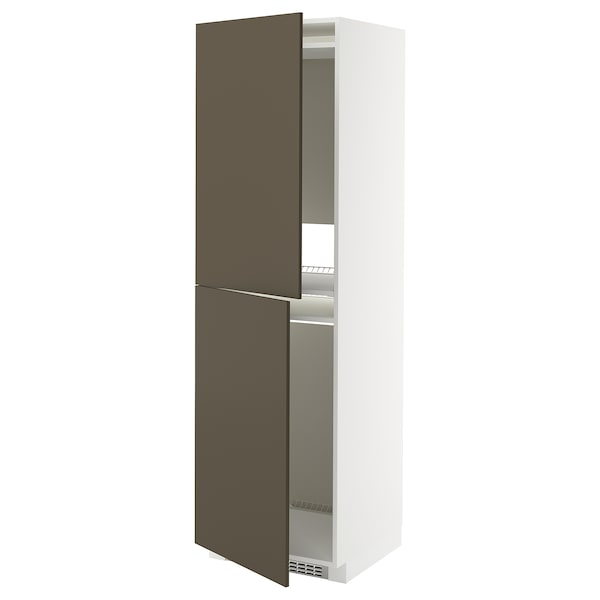 METOD - High cabinet for fridge/freezer, white/Havstorp brown-beige, 60x60x200 cm