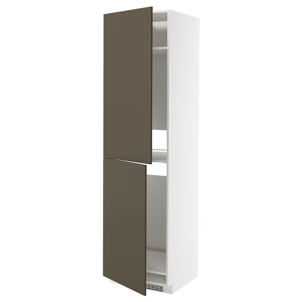 METOD - METOD High cabinet for fridge/freezer, white/Havstorp brown-beige, 60x60x220 cm