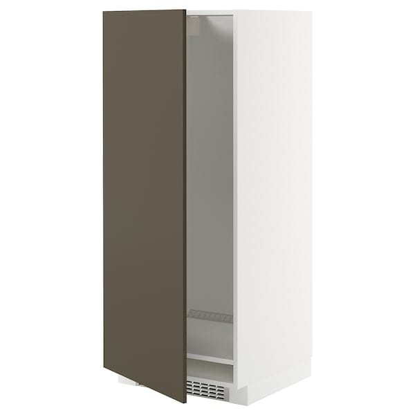 METOD - High cabinet for fridge/freezer, white/Havstorp brown-beige, 60x60x140 cm