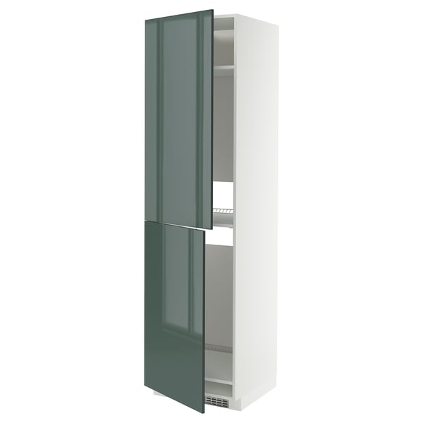 METOD - METOD High cabinet for fridge/freezer, white/Kallarp high-gloss dark grey-green, 60x60x220 cm