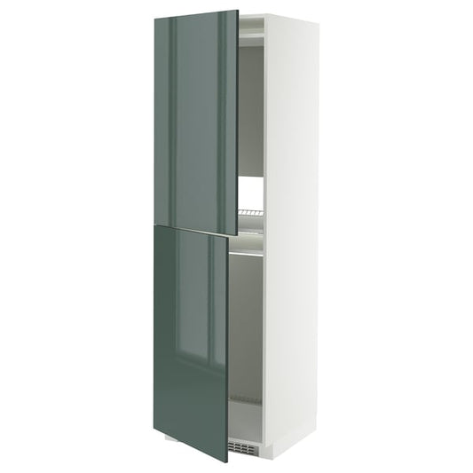 METOD - METOD High cabinet for fridge/freezer, white/Kallarp high-gloss dark grey-green, 60x60x200 cm