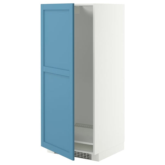 METOD tall cabinet for fridge/freezer, white/Lerhyttan blue, 60x60x140 cm