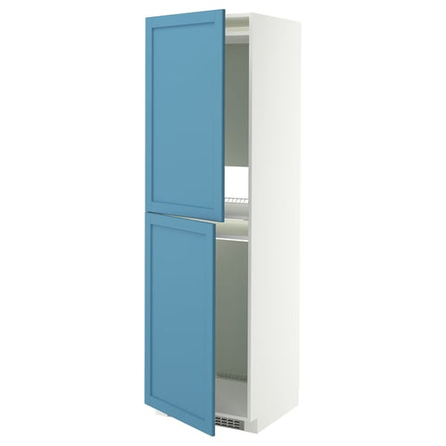 METOD high cabinet for fridge/freezer, white/Lerhyttan blue, 60x60x200 cm