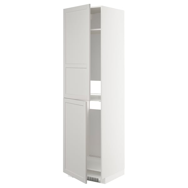 METOD high cabinet for fridge/freezer, white/Lerhyttan light grey, 60x60x220 cm