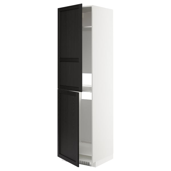 METOD high cabinet for fridge/freezer, white/Lerhyttan black stained, 60x60x220 cm