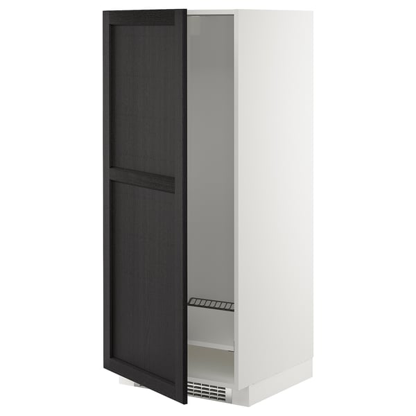METOD high cabinet for fridge/freezer, white/Lerhyttan black stained, 60x60x140 cm