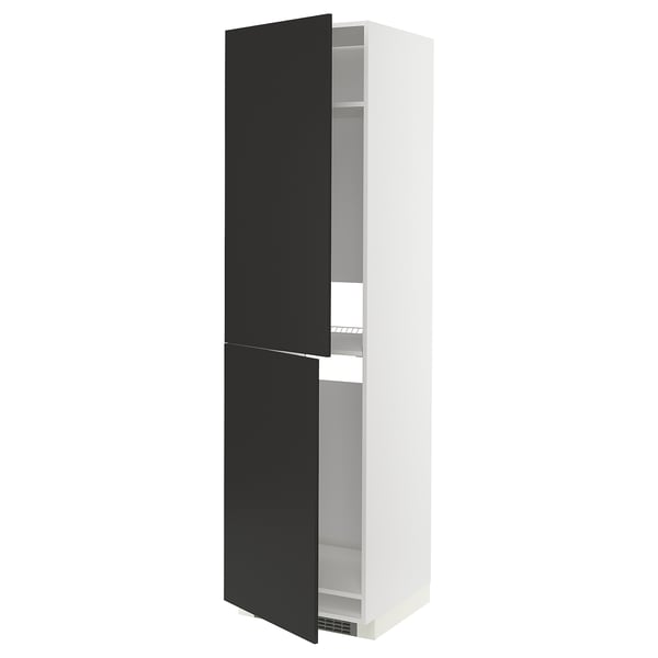 METOD high cabinet for fridge/freezer, white/Nickebo matt anthracite, 60x60x220 cm