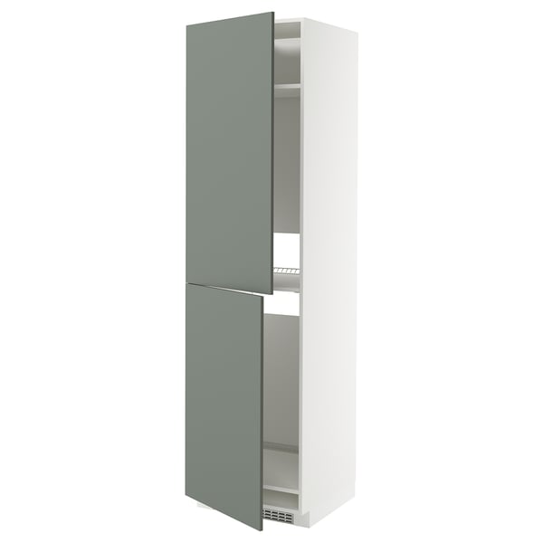 METOD - METOD High cabinet for fridge/freezer, white/Nickebo matt grey-green, 60x60x220 cm