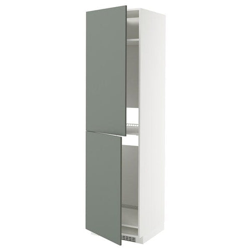 METOD high cabinet for fridge/freezer, white/Nickebo matt grey-green, 60x60x220 cm