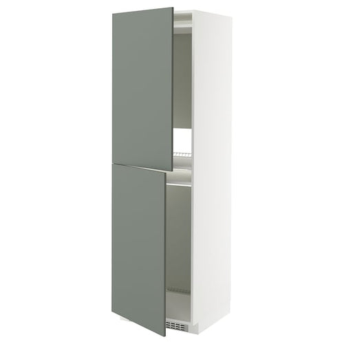 METOD high cabinet for fridge/freezer, white/Nickebo matt grey-green, 60x60x200 cm