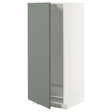 METOD high cabinet for fridge/freezer, white/Nickebo matt grey-green, 60x60x140 cm