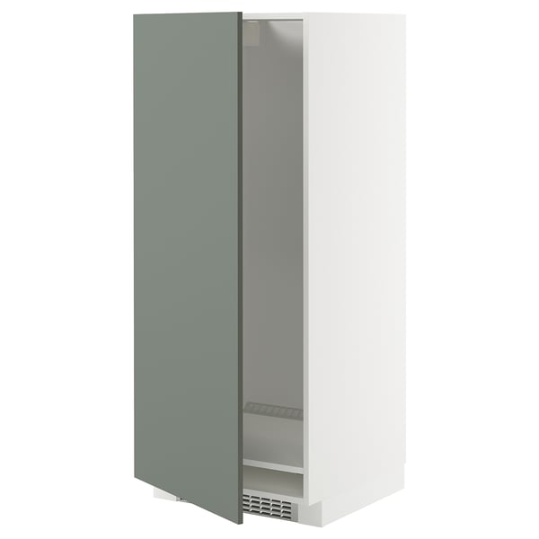 METOD high cabinet for fridge/freezer, white/Nickebo matt grey-green, 60x60x140 cm