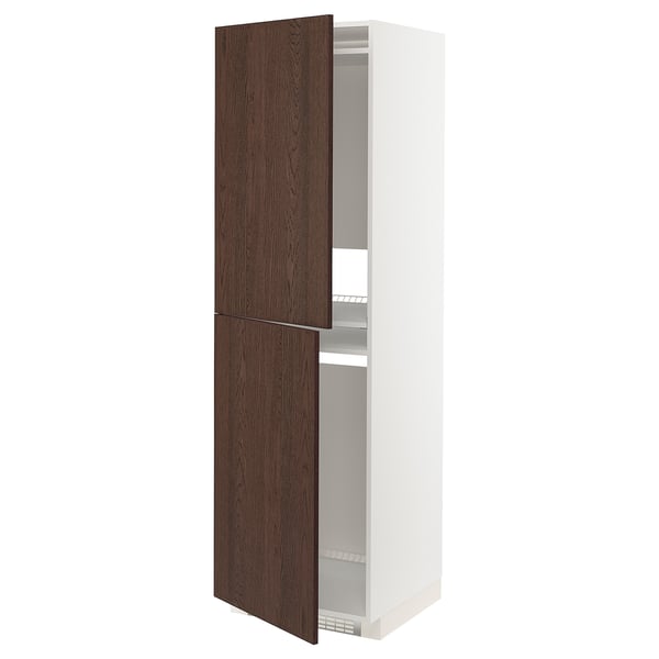 METOD high cabinet for fridge/freezer, white/Sinarp brown, 60x60x200 cm