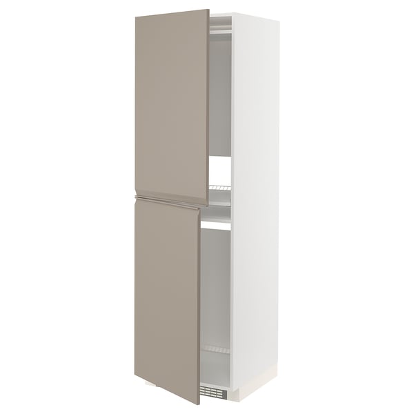 METOD - METOD High cabinet for fridge/freezer, white/Upplöv matt dark beige, 60x60x200 cm