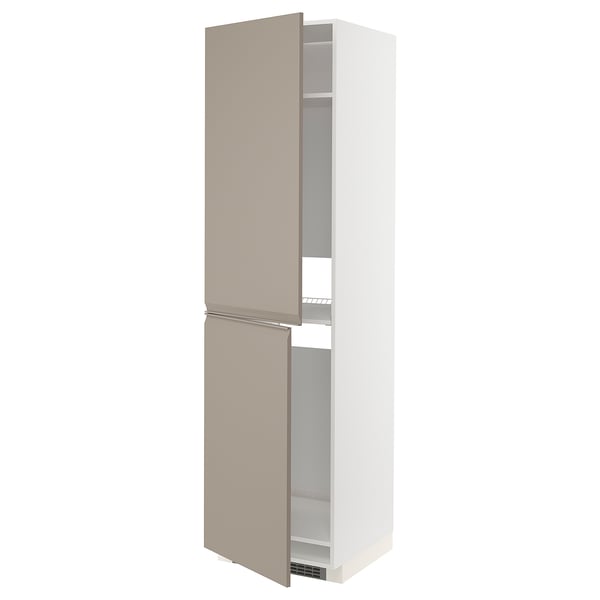 METOD high cabinet for fridge/freezer, white/Upplöv matt dark beige, 60x60x220 cm