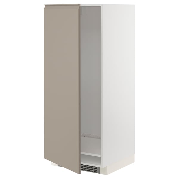 METOD high cabinet for fridge/freezer, white/Upplöv matt dark beige, 60x60x140 cm