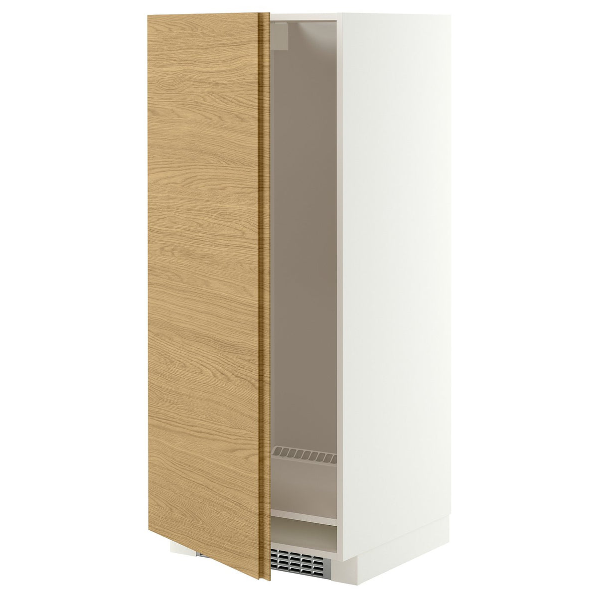 METOD high cabinet for fridge/freezer, white/VOXTORP oak effect vertical handle, 60x60x140 cm