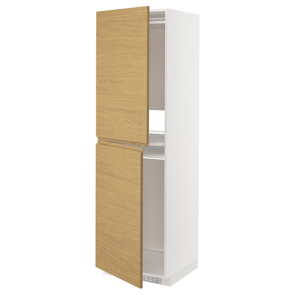 METOD - METOD High cabinet for fridge/freezer, white/Voxtorp oak effect, 60x60x200 cm