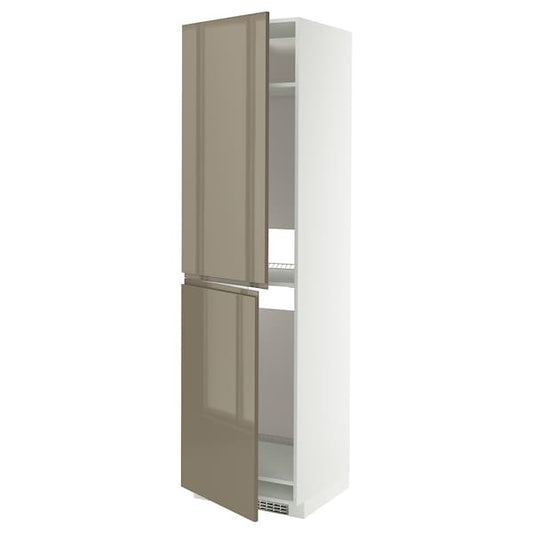 METOD - High cabinet for fridge/freezer, white/Voxtorp high-gloss dark grey-brown, 60x60x220 cm
