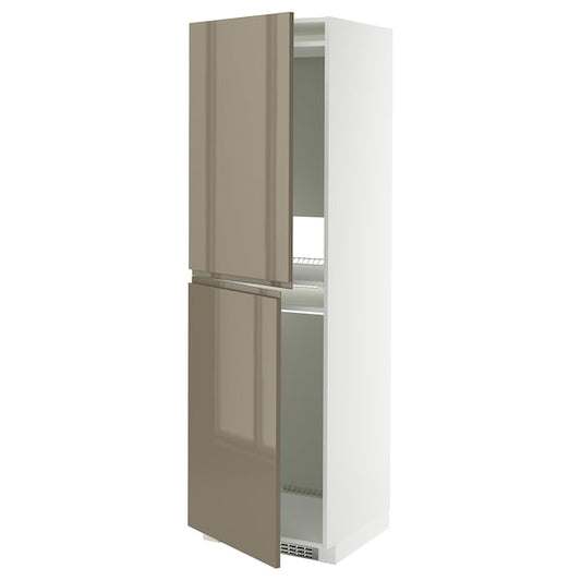 METOD - High cabinet for fridge/freezer, white/Voxtorp high-gloss dark grey-brown, 60x60x200 cm