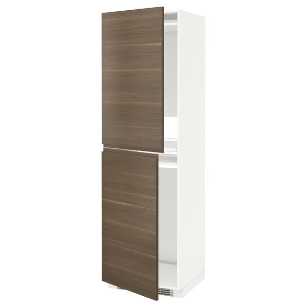 METOD - Tall cabinet for refrigerator/freezer, white/Voxtorp walnut,60x60x200 cm