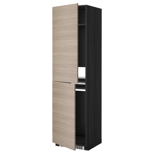 METOD high cabinet for fridge/freezer, black/Brokhult light grey