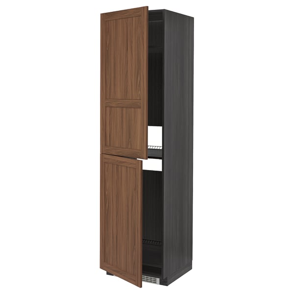 METOD high cabinet for fridge/freezer, black Enköping/brown walnut effect, 60x60x220 cm