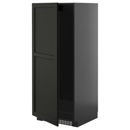 METOD high cabinet for fridge/freezer, black-grey/Lerhyttan black stained, 60x60x140 cm