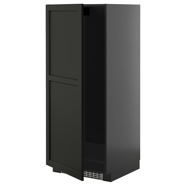 METOD high cabinet for fridge/freezer, black-grey/Lerhyttan black stained, 60x60x140 cm