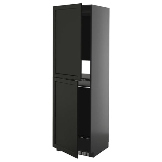 METOD - METOD High cabinet for fridge/freezer, black-grey/Lerhyttan black stained, 60x60x200 cm