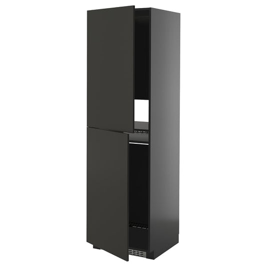 METOD - METOD High cabinet for fridge/freezer, black-grey/Nickebo matt anthracite, 60x60x200 cm